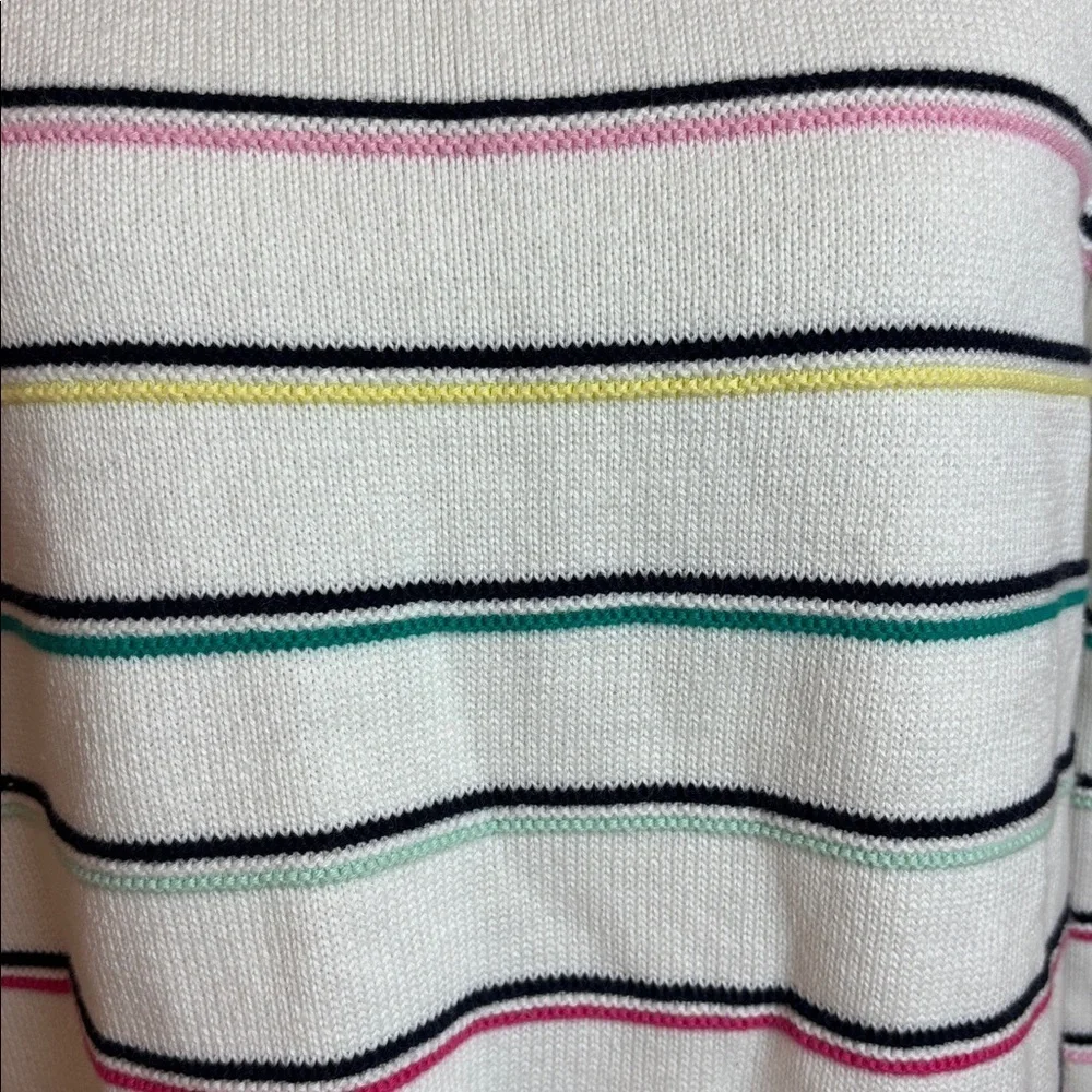 Talbots Cotton Sweater L White Multicolor Stripe Coastal Preppy Chic